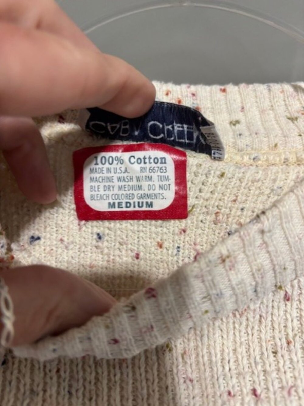 Cabin Creek M USA 100% Cotton Fair Isle Buffalo Plaid Sweater Red Cream Vintage - Picture 4 of 5